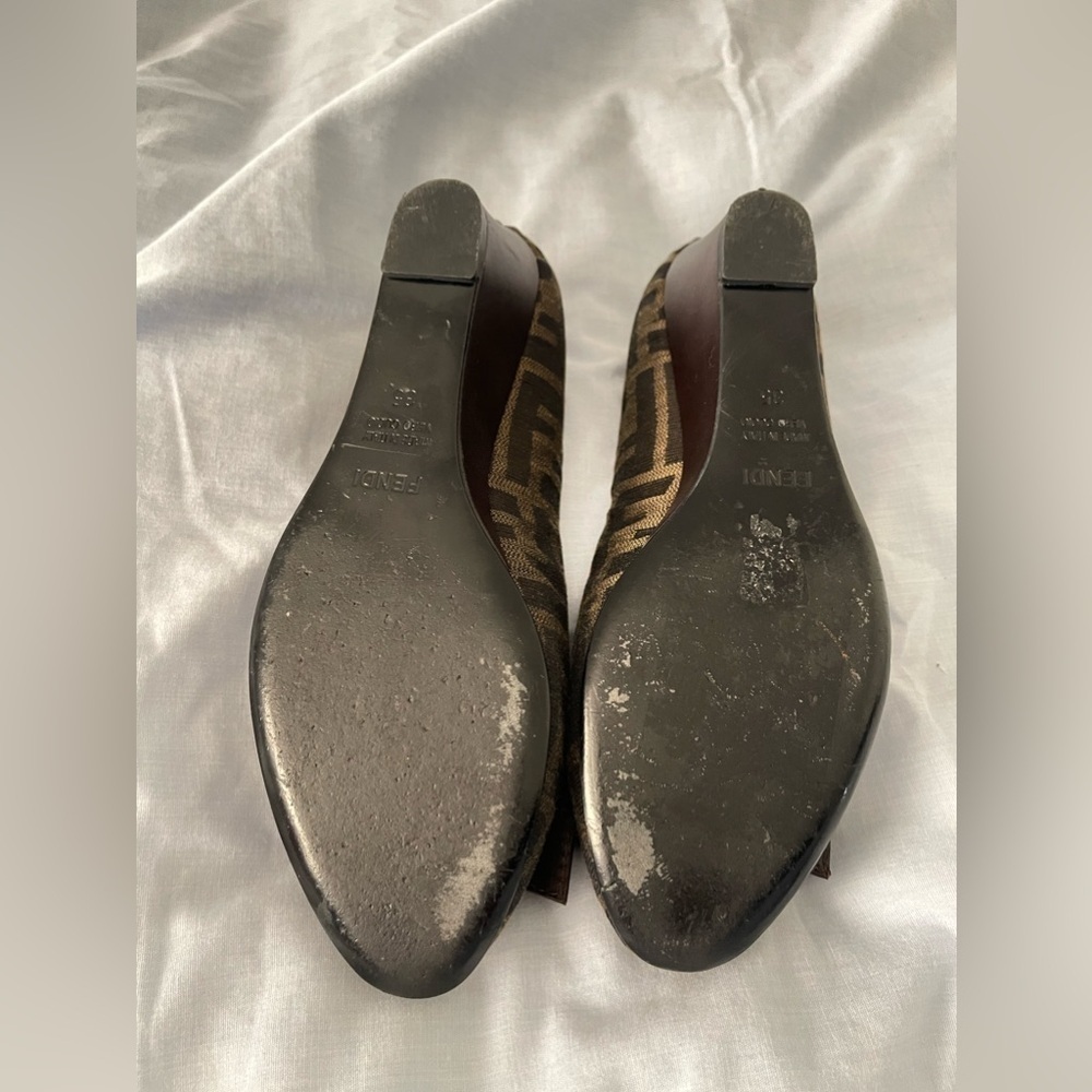 Real FENDI zucca wedges in size 35 brown bow - Picture 12 of 14